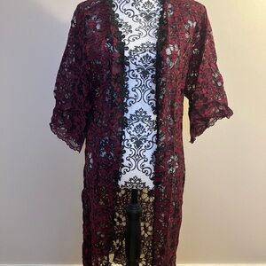 LuLaRoe Maroon and Black Lace Kimono